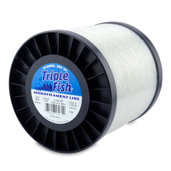 Triple Fish Monofilament Line, 80 lb / 36.2 kg test, .035 in / 0.90 mm dia,  Clear, 3300 yd / 3018 m, 5 lb / 2.27 kg Spool
