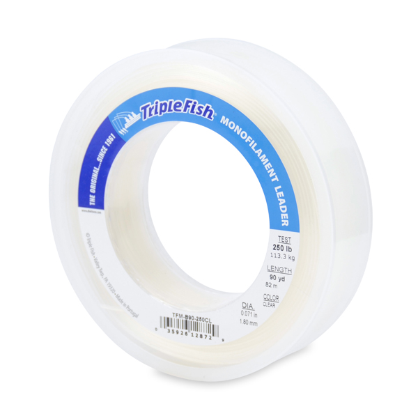 250lb mono fishing line Triple Fish Mono Leader, 250 lb (113.4 kg) test, .071 in (1.80 mm) dia,  Clear, 90 yd 82 m)