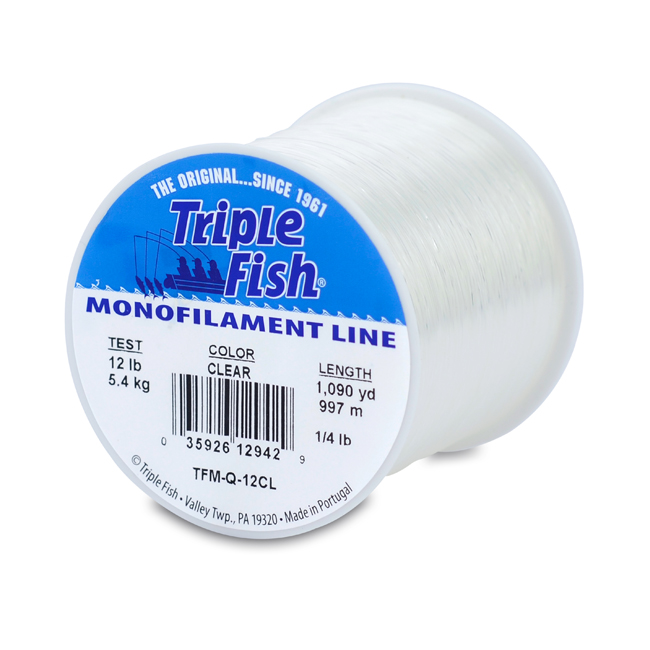 Triple Fish Monofilament Line, 12 lb / 5.4 kg test, .014 in / 0.35 mm dia,  Clear, 1090 yd / 997 m, 1/4 lb / 0.11 kg Spool
